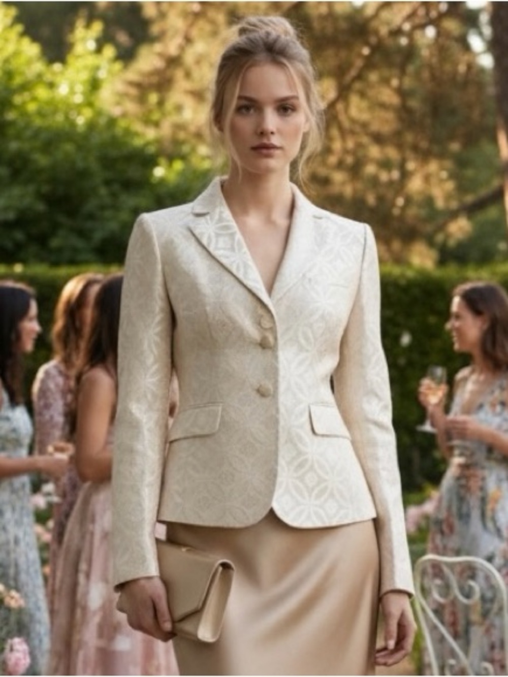 Moschino NWT Ivory Champagne Floral Medallion Brocade Blazer Size 8 AEFFE Italy